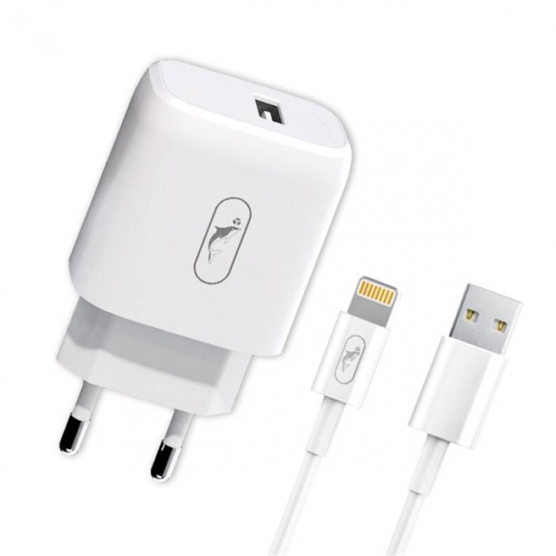 Сетевое зарядное устройство SkyDolphin SC22EL 1USB, 2.1A White+кабель Lightning (MZP-000158) - Фото 1