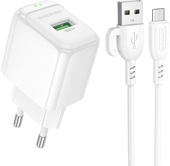 Сетевое зарядное устройство BOROFONE BAS42A Potential single-port QC3.0 charger set(Micro)(EU) White (6941991113796) - Фото 1