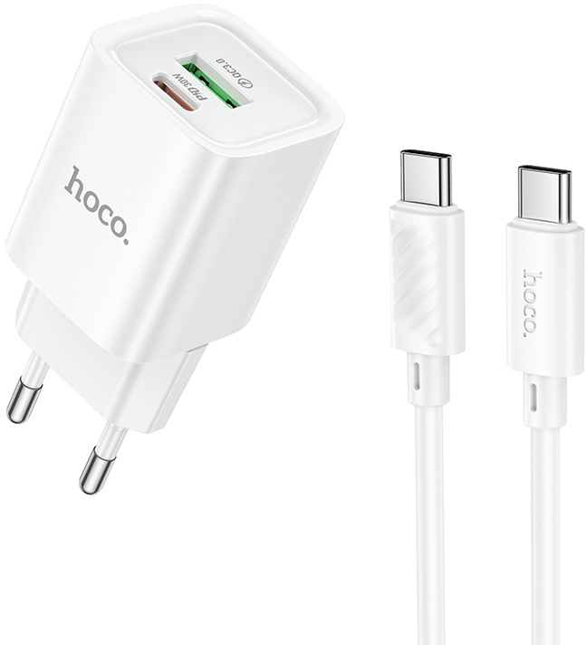 Сетевое зарядное устройство HOCO C149A Charm PD30W+QC3.0 charger set (C to C)(EU) White (6942007630351) - Фото 1