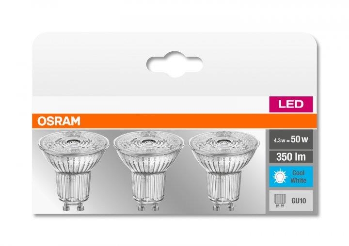 Лампочка светодиодная Osram LED PAR16 4.3W 350Lm 4000К GU10 3 шт. (4058075818415) - Фото 1