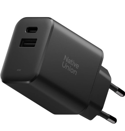 Сетевое зарядное устройство Native Union Fast GaN Charger PD 45W Port Black (FAST-PD45AC-BLK-EU) - Фото 1