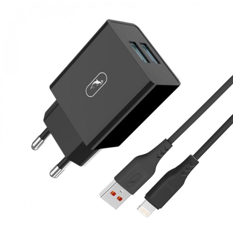 Сетевое зарядное устройство SkyDolphin SC30L (2USB, 2.1A) Black (MZP-000170) + кабель Lightning - Фото 1