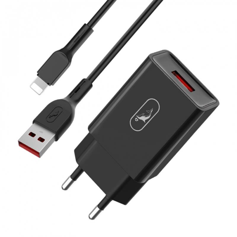 Сетевое зарядное устройство SkyDolphin SC36L (1USB, 2.4A) Black (MZP-000174) + кабель Lightning - Фото 1