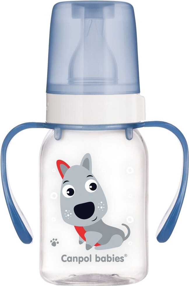 Бутылочка для кормления Canpol babies коллекция HAPPY ANIMALS с рисунком и ручкой (BPA 0%), 120 мл. (11/823) - Фото 1