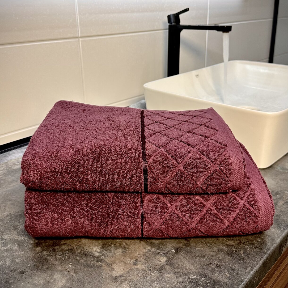 Полотенце банное Lelit Ромбы Винный 70/140 8073 (1199223) - Фото 1