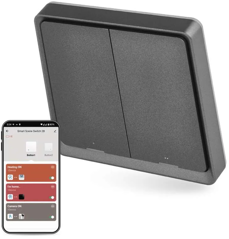 Бездротовий вимикач EMOS H5015 2 кнопки ZigBee 3.0 Чорний - Фото 1