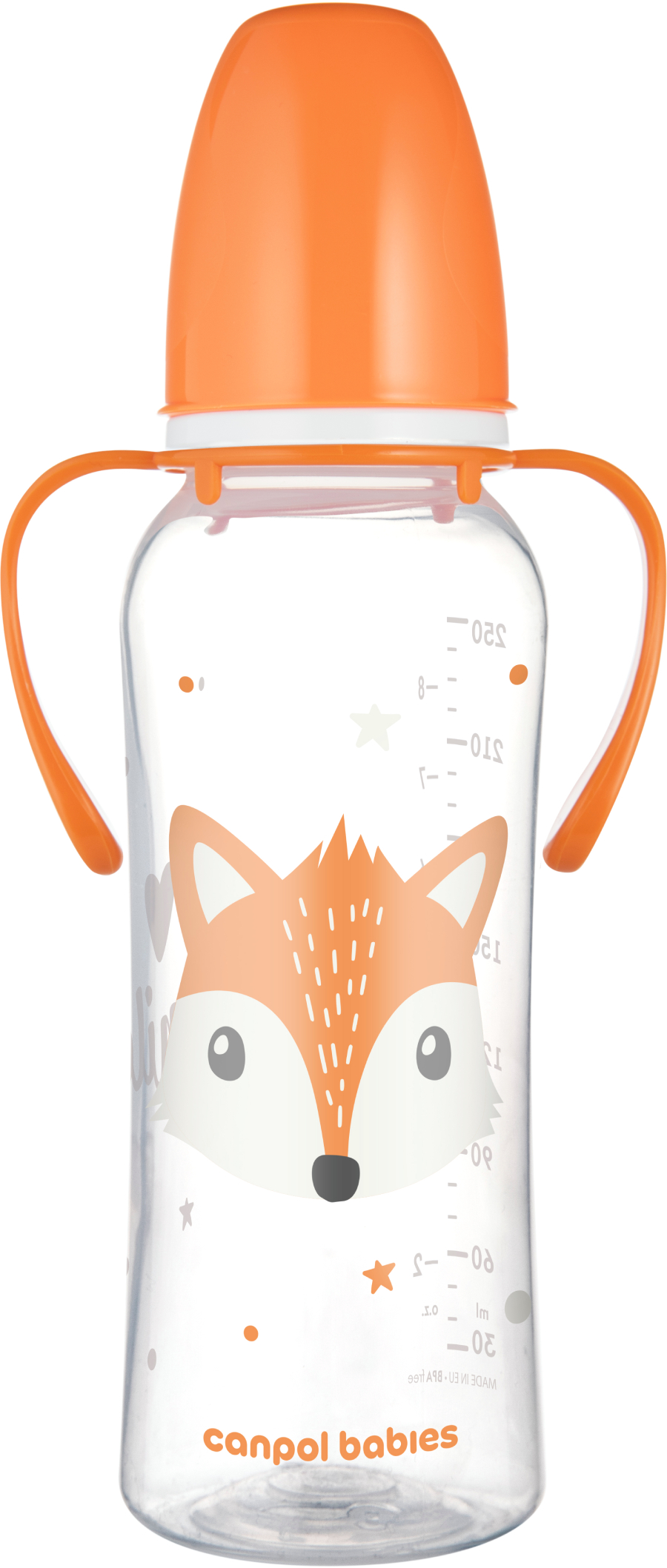 Пляшка для годування Canpol babies з ручками 250 мл CUTE ANIMALS - помаранчева (11/845_ora) - Фото 1