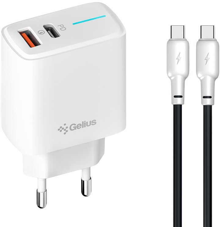 Сетевое зарядное устройство Gelius Radiance GP-HC058 1Type-C + 1USB-A 25W+Full Silicon Type-C (100476) - Фото 1