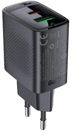 Сетевое зарядное устройство AceFast A78 PD20W GaN (USB-A+USB-C) charger Black (6974316283256) - Фото 1