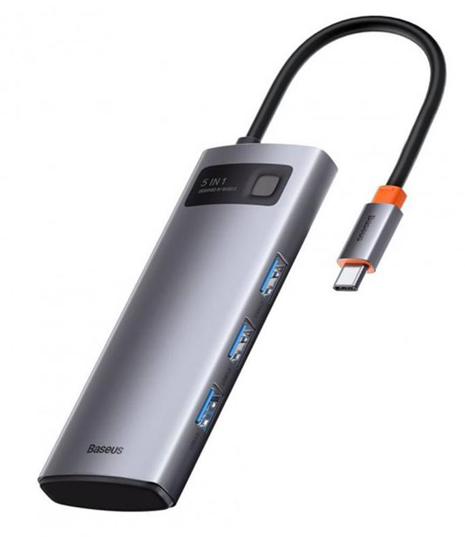 Док-станция Baseus USB3.1 USB Type C PD 100W/HDMI 4K 60 Hz/3хUSB 3.2 Gen1/ 5in1 (CAHUB-CX0G) - Фото 1