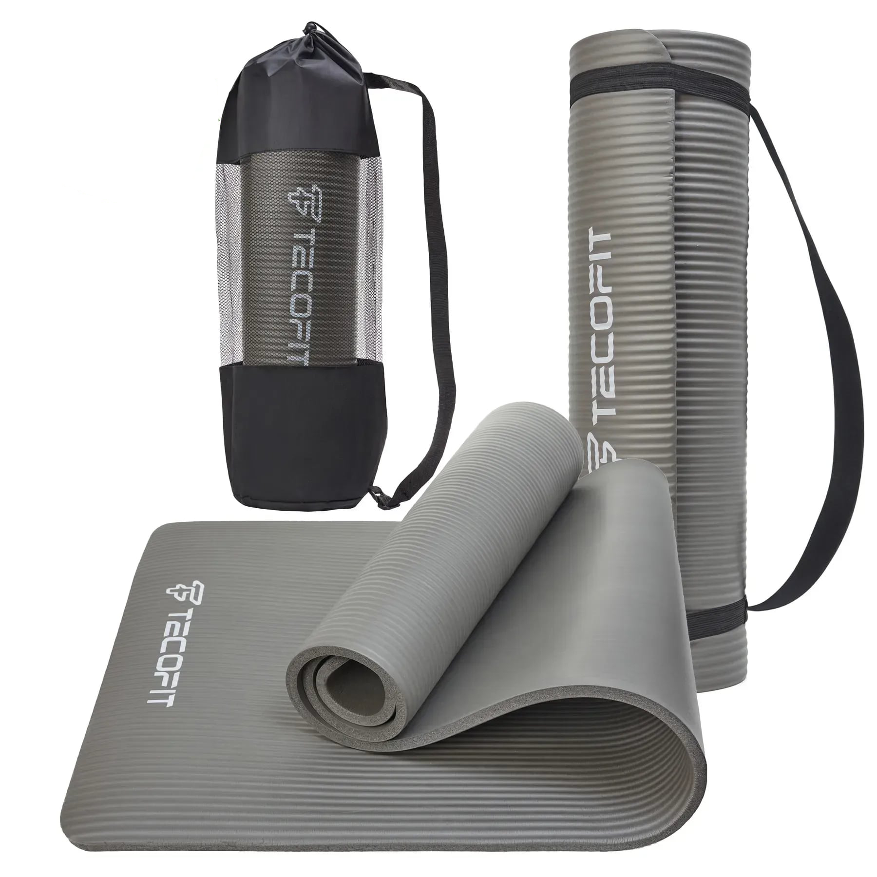 Коврик для йоги и фитнеса TECOFIT 183х61х1 см NBR Grey (TOP20106462) - Фото 1