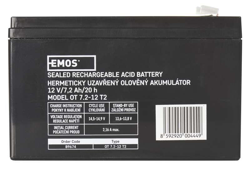 Аккумулятор для ИБП EMOS B9674, AGM, 12V, 7,2Ah, fast 6,3mm - Фото 1