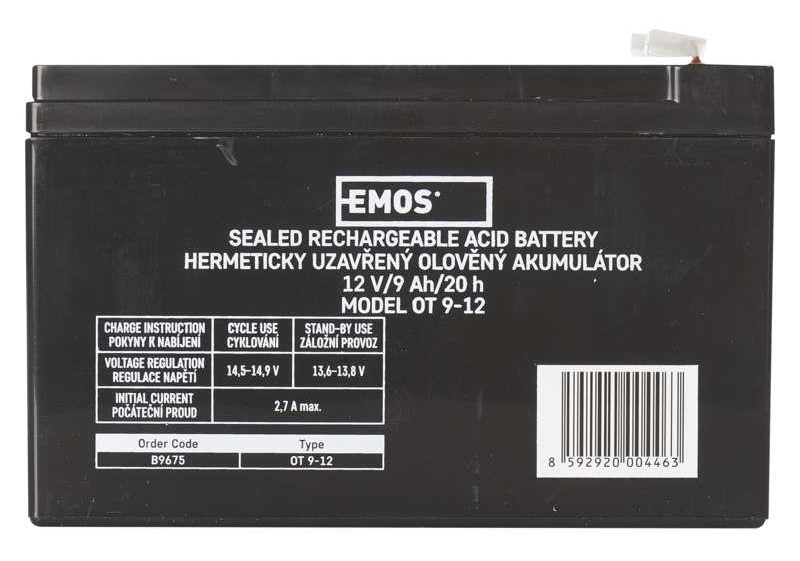 Аккумулятор для ИБП EMOS B9675, AGM, 12V, 9Ah, fast 6,3mm - Фото 1