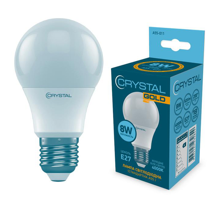 Лампочка светодиодная Crystal Gold 8W Е27 4000K A55 (A55-011) - Фото 1