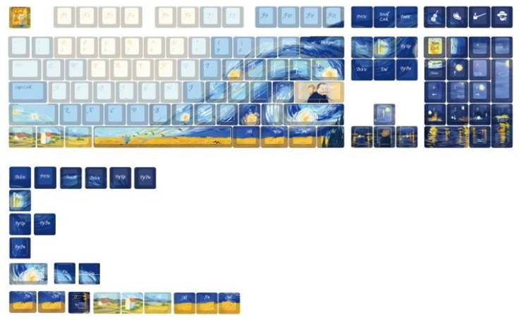 Дополнительные сменные клавиши для клавиатуры Varmilo 130Keys Van Gogh Cherry Profile Keycap Set (130K-110FA-R-V) - Фото 1