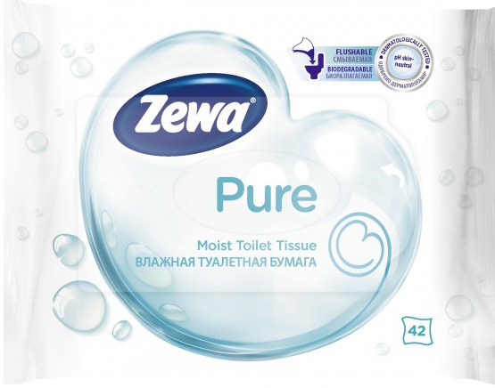 Влажная туалетная бумага Zewa Pure Moist, 42 шт. (7322540796582) - Фото 1