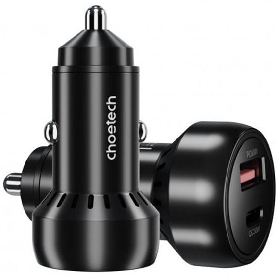 Автомобильное зарядное устройство Choetech 1USB Type C 1USB 60W PD3.0 QC3.0 Black (TC0014) - Фото 1
