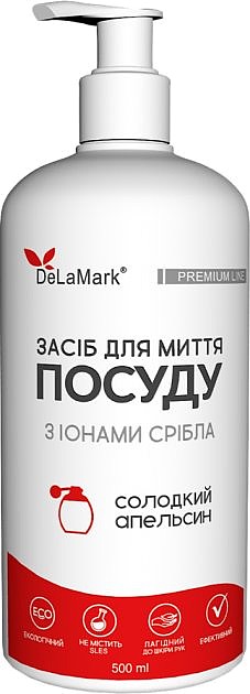 Засіб для ручного миття посуду DeLaMark з іонами срібла Солодкий апельсин 500 мл (4820152330994) - Фото 1