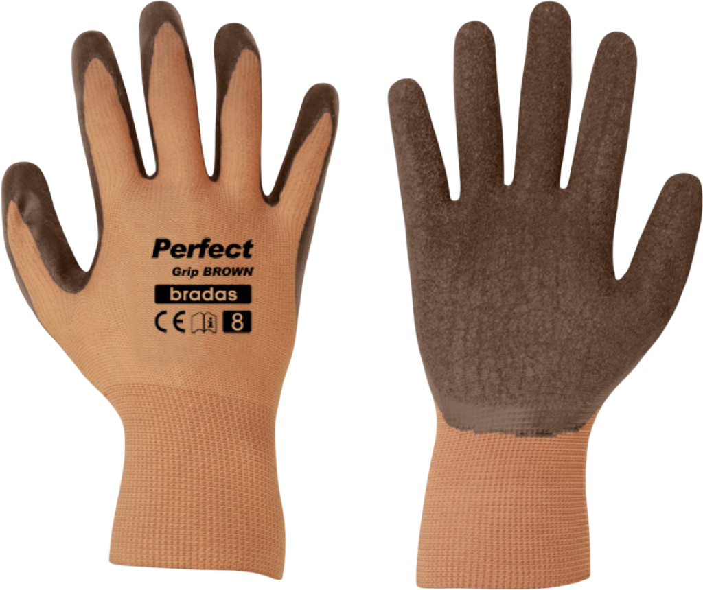 Перчатки садовые BRADAS Perfect Grip Brown с латексным покрытием, размер 10, 12 пар Коричневые (RWPGBR10) - Фото 1