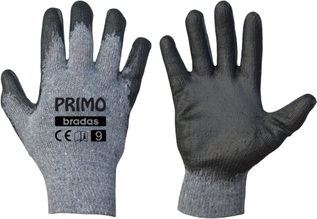 Перчатки садовые BRADAS Primo с латексным покрытием, размер 9, 12 пар Серые (RWPR9) - Фото 1