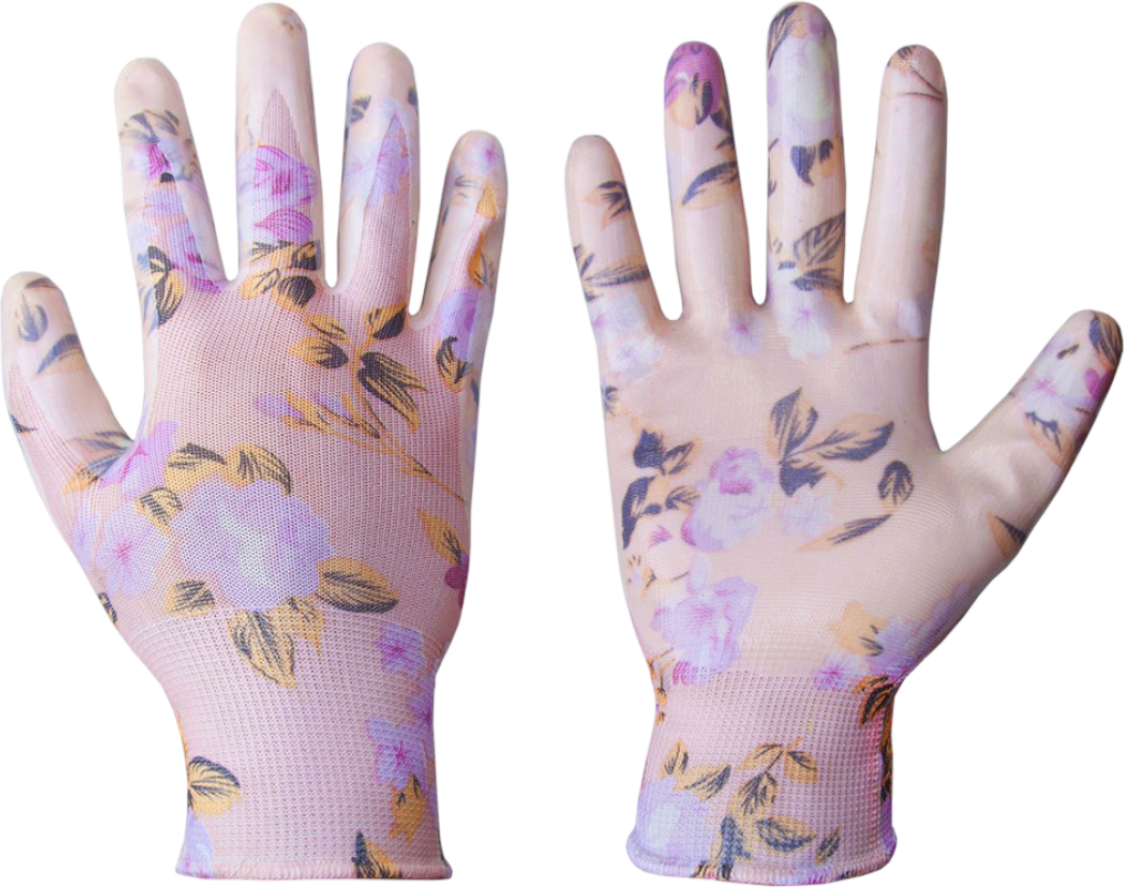 Перчатки садовые BRADAS Nitrox Flowers с нитриловым покрытием, размер 8, 12 пар Розовые с белым (RWNF8) - Фото 1