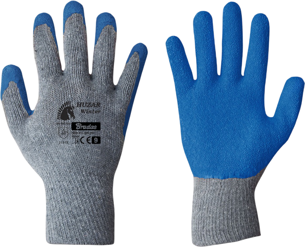 Перчатки садовые BRADAS Huzar Winter с латексным покрытием, размер 11, 12 пар Синие с черным (RWHW11) - Фото 1