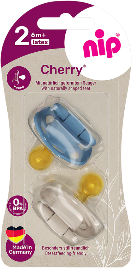 Кругла пустушка NIP Вишенька Х синя/коричнева латекс від 6 міс. 2 шт. (38883-51) - Фото 1