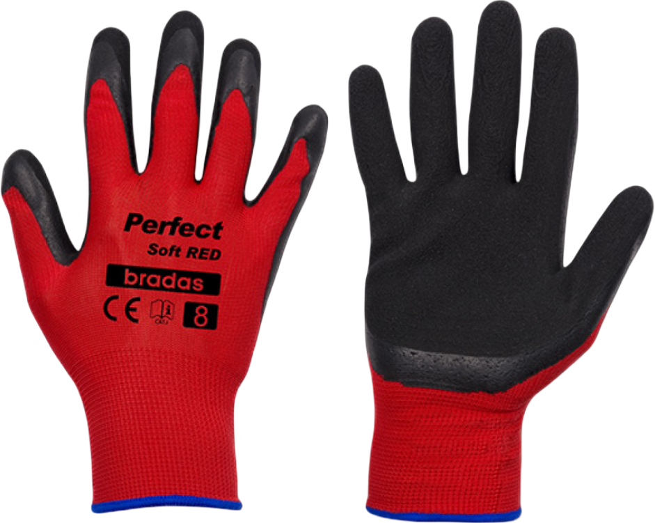 Перчатки садовые BRADAS Perfect Soft Red с латексным покрытием, размер 8, 12 пар Красные (RWPSRD8) - Фото 1