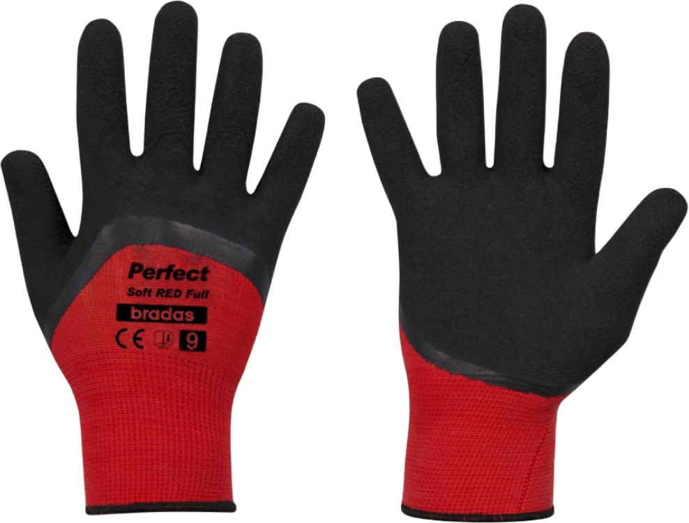 Перчатки садовые BRADAS Perfect Soft Red Full с латексным покрытием, размер 8, 12 пар Красные (RWPSRDF8) - Фото 1
