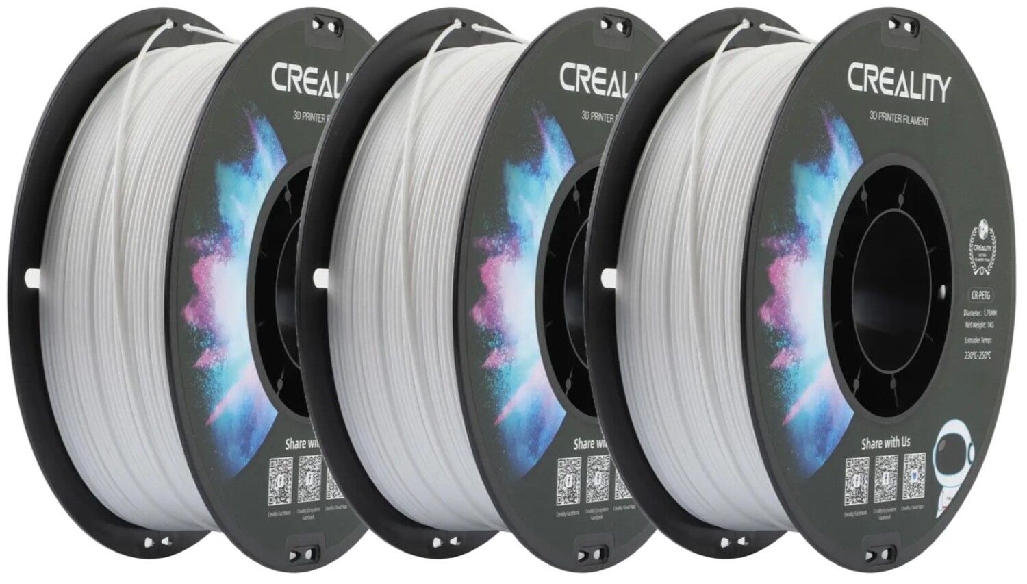 Нитка для PETG-картриджа Creality  3x1кг, 1.75мм, White (3301030034x3) - Фото 1