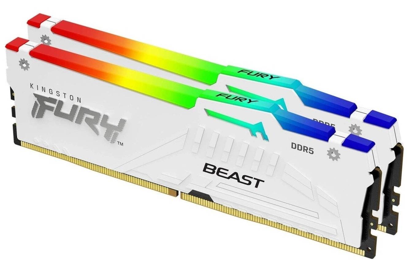 Память DDR Kingston FURY Beast White RGB DDR5-6000 32GB (2x16GB) (KF560C30BWEAK2-32) - Фото 1