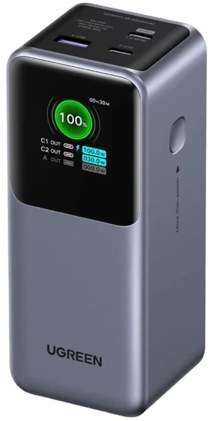 Батарея мобильная UGREEN PB721 20000mAh 130W USB-A+2xUSB-C Fast Charging Gray (35524B) - Фото 1