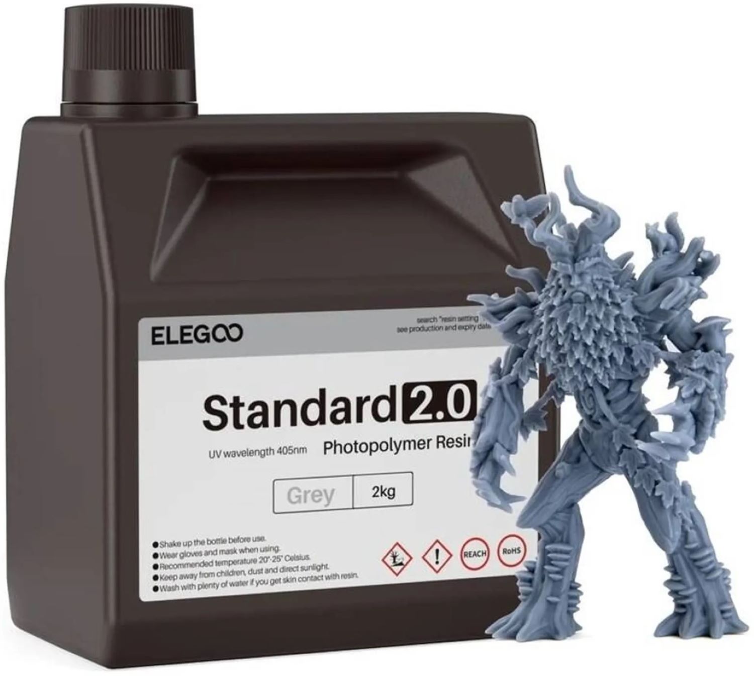 Гумовий фотополімер Elegoo Standard 2.0 Resin 2 кг Grey (50.103.0126) - Фото 1