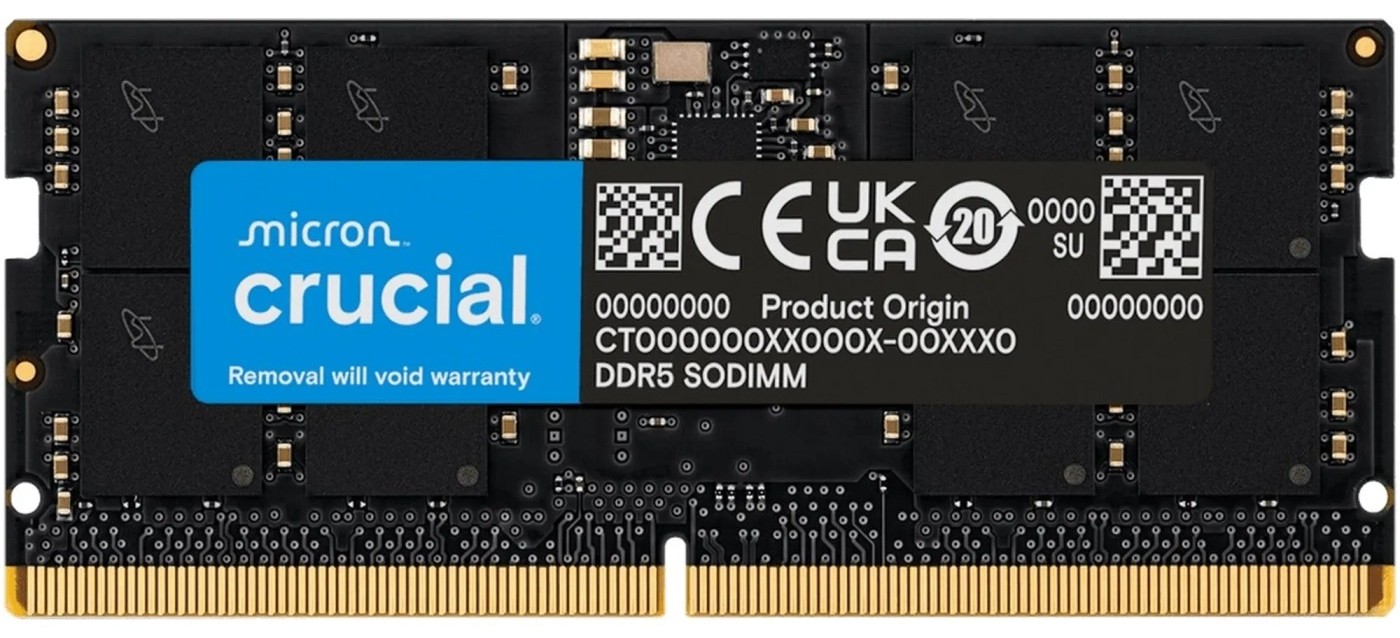 Память DDR Crucial Micron DDR5-4800 16GB SODIMM CL40-39-39 1,1V Tray (CT16G48C40S5T) - Фото 1