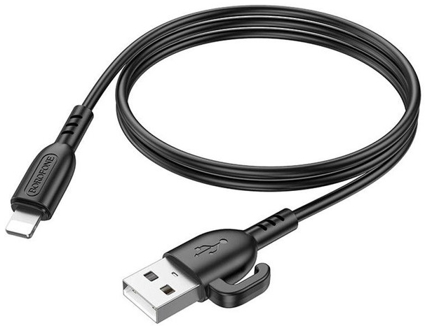 Кабель синхронизации данных BOROFONE BX91 USB to iP 2.4A,1m Black (6974443389883) - Фото 1