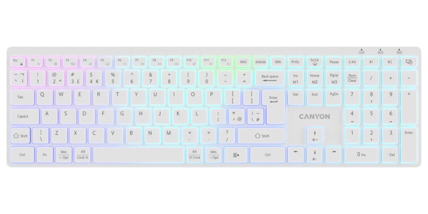 Клавиатура беспроводная Canyon HKB-W11 Slim Dual Mode Wireless RGB EN/UA White (CNS-HBTK11W) - Фото 1