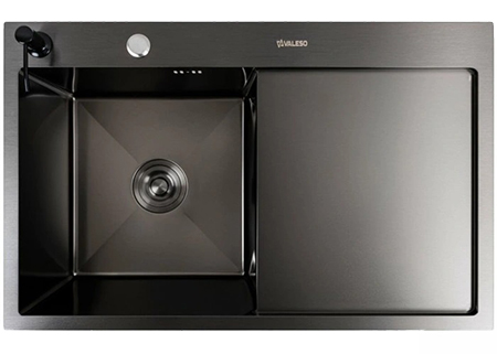 Мойка кухонная VALESO CM 78x50 L черная PVD Handmade (круглый сифон 3,0/0,8) - Фото 1