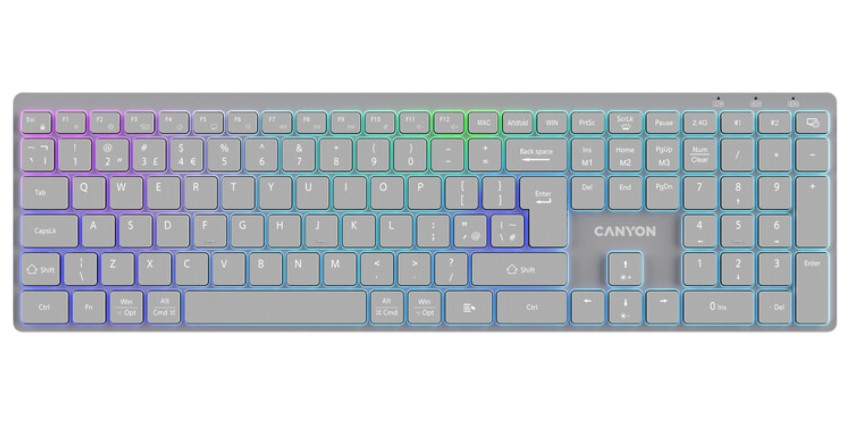 Клавиатура беспроводная Canyon HKB-W11 Slim Dual Mode Wireless RGB EN/UA Grey (CNS-HBTK11G) - Фото 1
