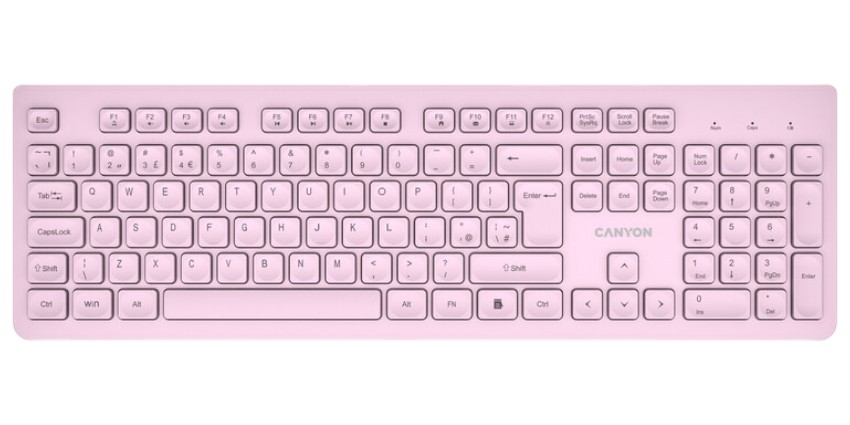 Клавиатура беспроводная Canyon HKB-W01 Wireless Silent EN/UA Pink (CNS-HKBW01P) - Фото 1