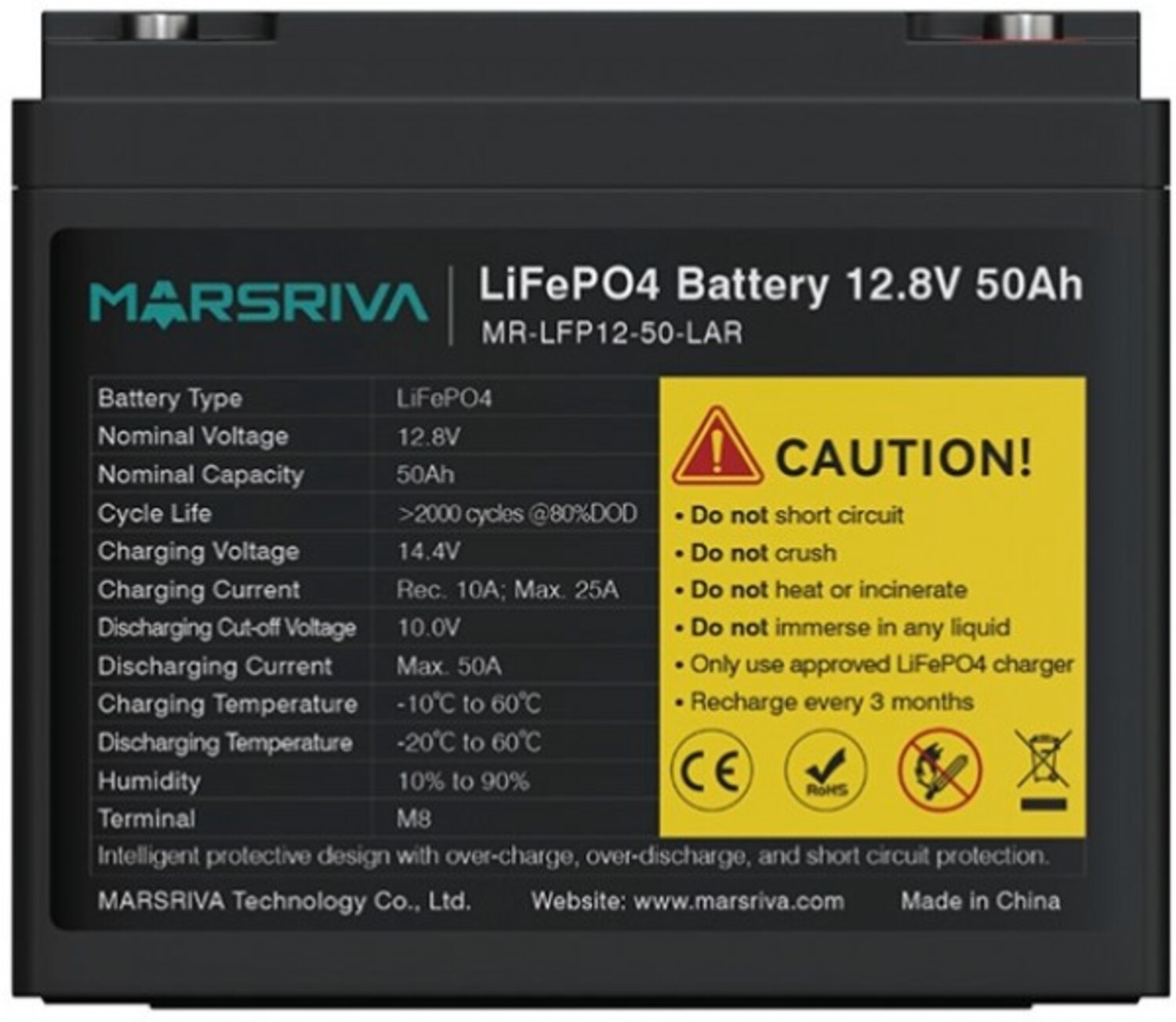 Аккумулятор для ИБП Marsriva LiFePO4, 12,8 V/50Ah (MR-LFP12-50-LAR) - Фото 1