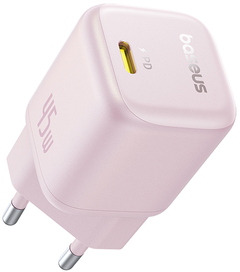 Мережевий зарядний пристрій Baseus PicoGo GaN Fast Charger 1C 45W EU Baby Pink (P10176800413-00) - Фото 1