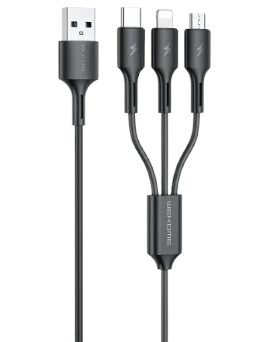 Кабель синхронизации данных WK WDC-137 Upine Series 3-in-1 USB - Lightning + micro USB + USB Type-C 1.2m Black (6941027616284) - Фото 1