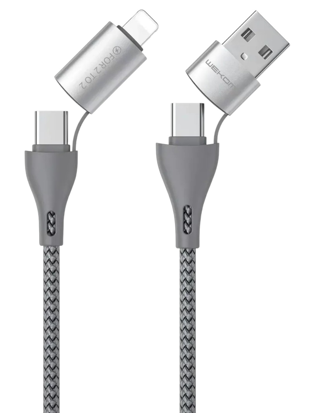 Кабель синхронізації даних WK WDC-112 4-in-1 USB + USB Type-C - USB Type-C + Lightning 1m Silver (6941027619254) - Фото 1