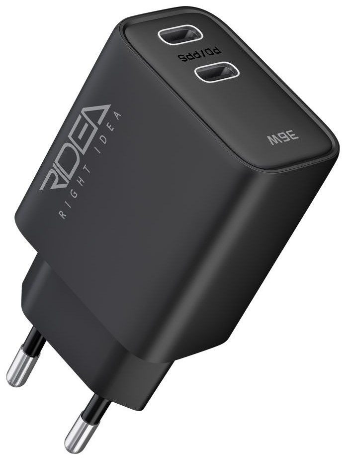 Мережевий зарядний пристрій Ridea Turbo Pro 2USB-C QC/PD 36W Black (RW-36120) - Фото 1