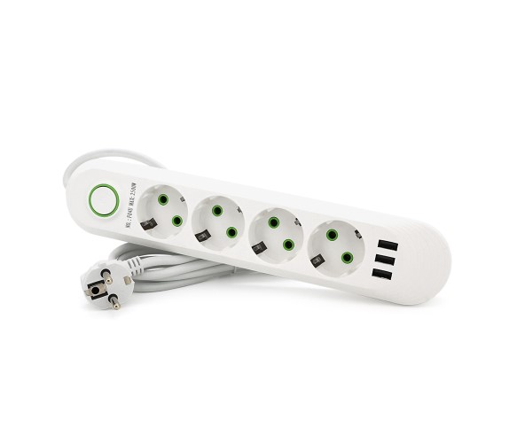 Сетевой фильтр Voltronic F04U 4 розетки EU + 3 USB 1.5 м White - Фото 1