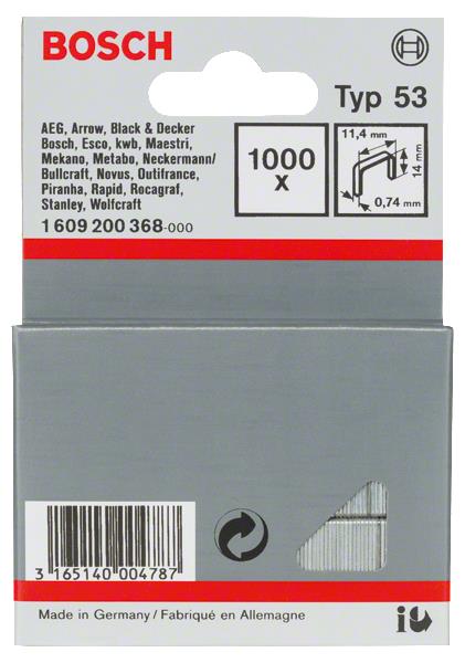 Скобы Bosch 1609200368 Скобы 14ММ Т53 1000шт. - Фото 1