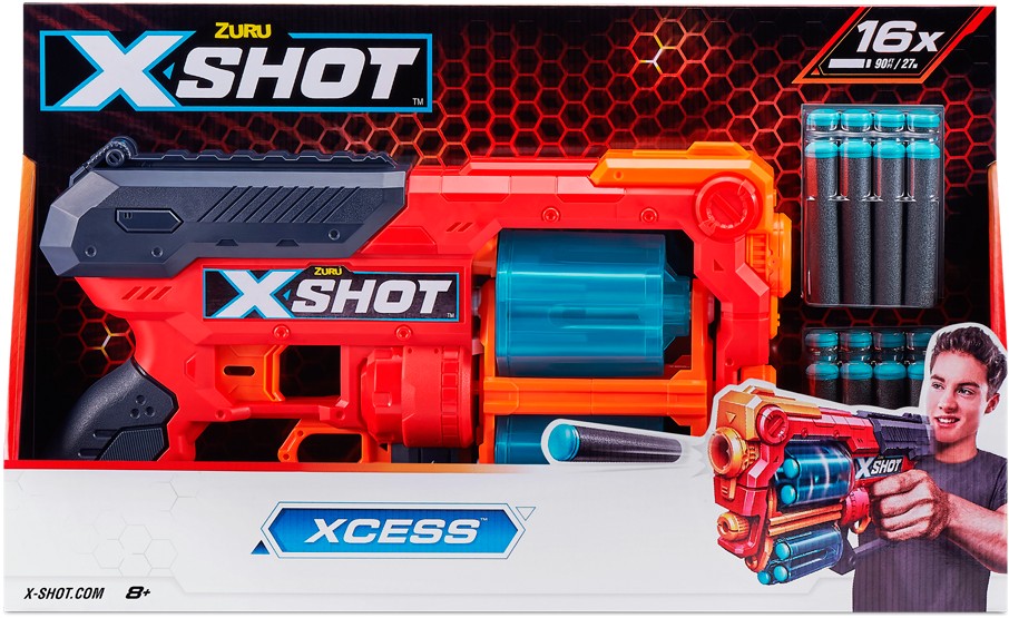 Бластер многозарядный ZURU X-Shot Red EXCEL Xcess TK-12 (16 патронов) (36436R) - Фото 1