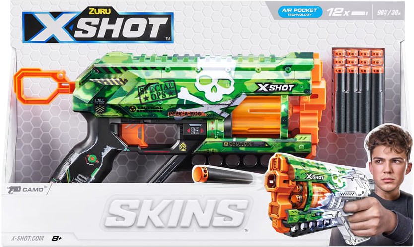 Бластер многозарядный ZURU X-SHOT Skins Griefer Camo (12 патронов) (36561H) - Фото 1