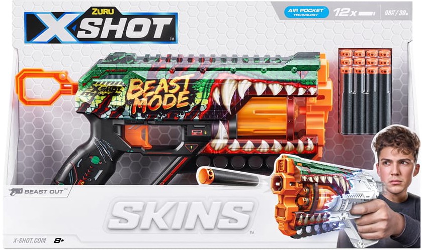 Бластер многозарядный ZURU X-SHOT Skins Griefer Beast Out (12 патронов) (36561A) - Фото 1