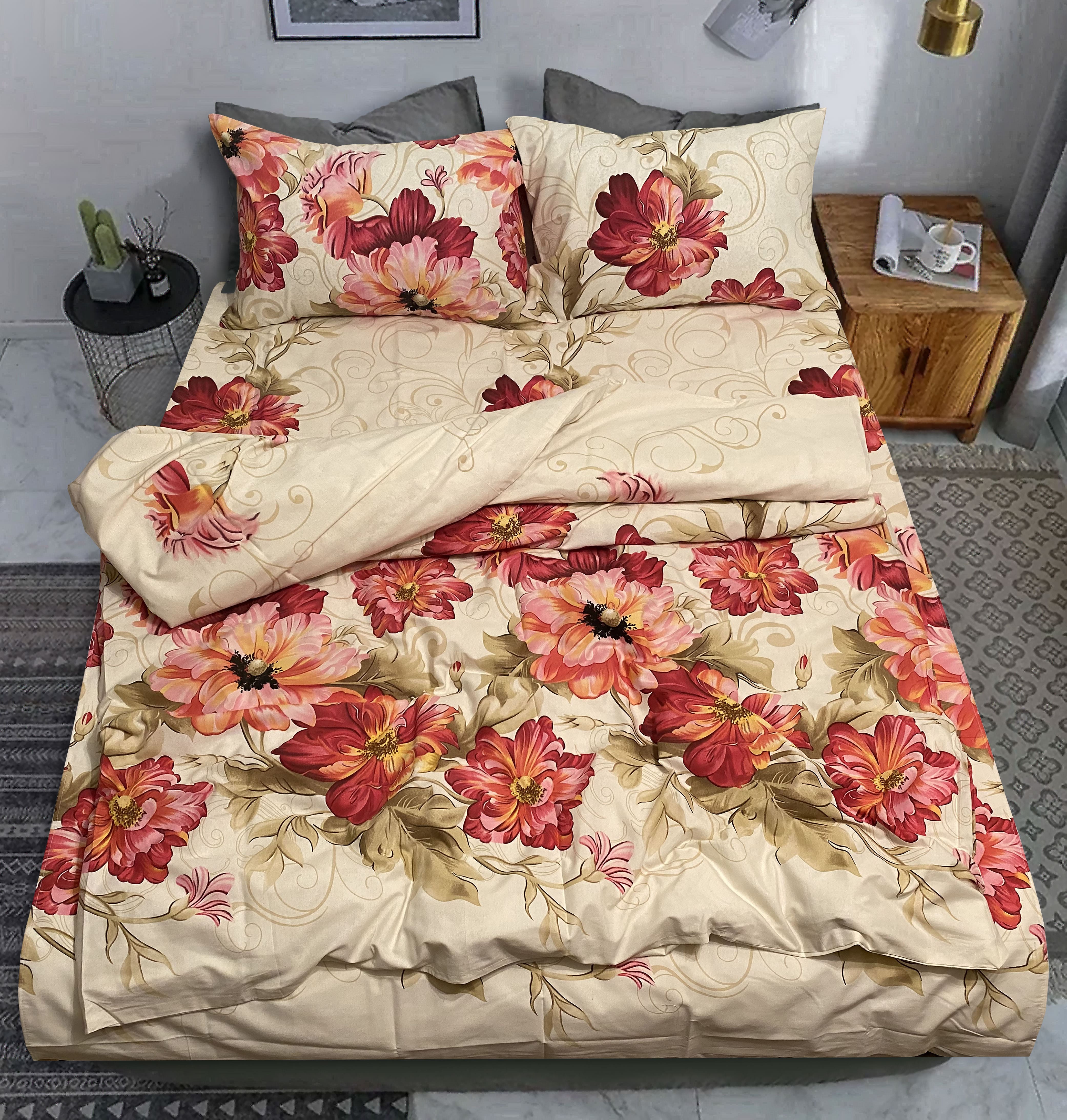 Комплект постельного белья Zastelli 9322 Алые маки бязь 175х210 Коричневый (15395) - Фото 1